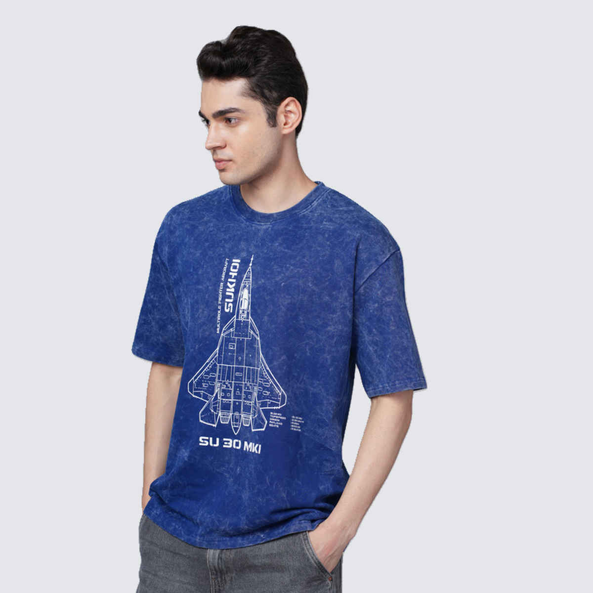 Outlaws Men's Cotton Premium Quality SUKHOI T-Shirt | Blue - 2XL