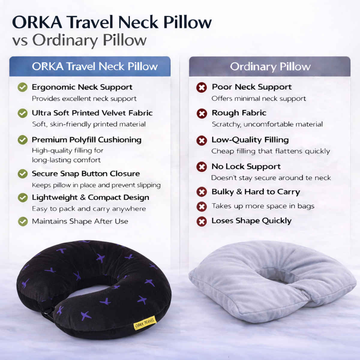 ORKA Travel Printed U Shaped Neck Pillow Polyfill Flight Route Dotted Lines