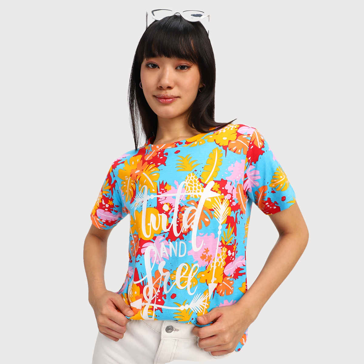Juneberry Women T-shirt - Multi Color | All Over Print, Regular Fit | XL