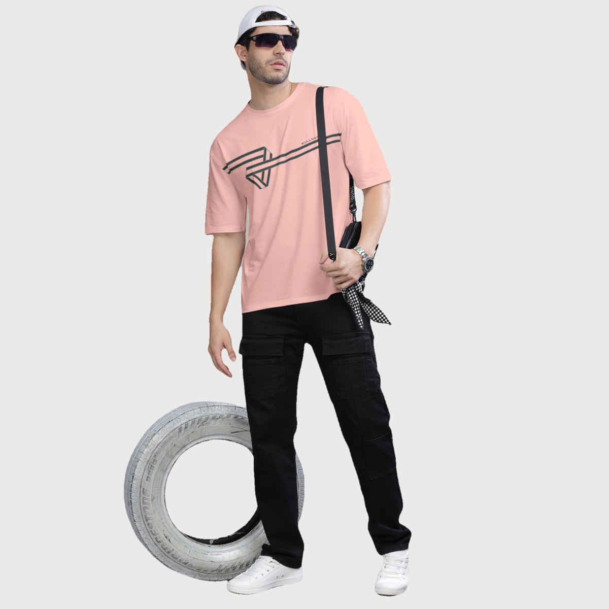 Bullmer Men's Oversized T-shirt Front Printed | Peach | M