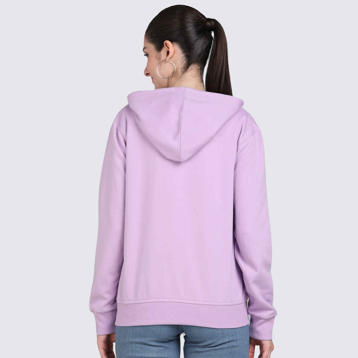 Alan Jones Clothing Women's Solid Zipper Hooded Sweatshirt | Lavender - L
