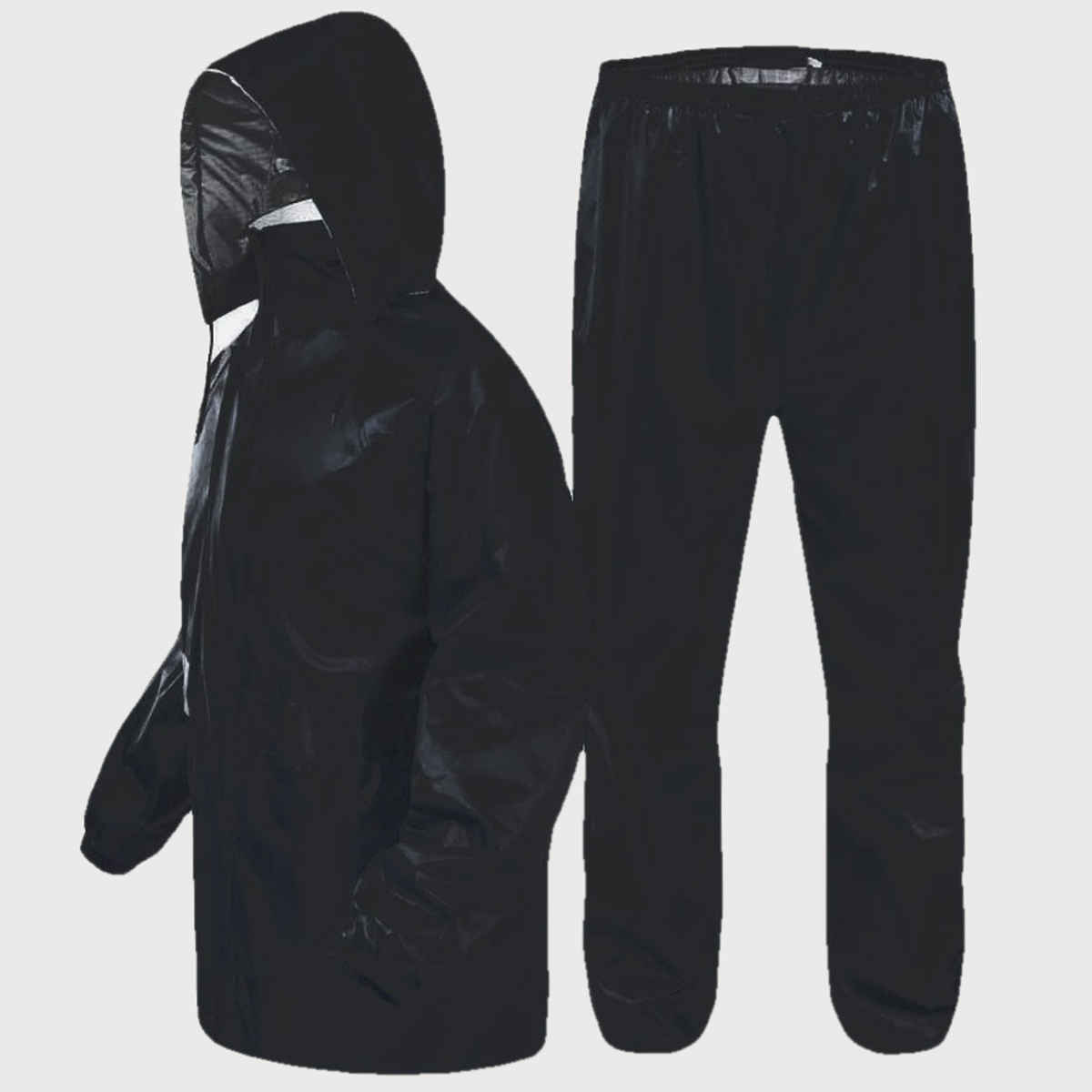 INFISPACE Adult Unisex Polyester Raincoat Suit with Adjustable Cap & Pockets Black Color XL