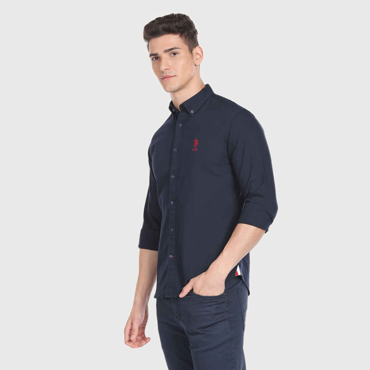 USPA Solid Slim Fit Shirt For Man - Navy - S