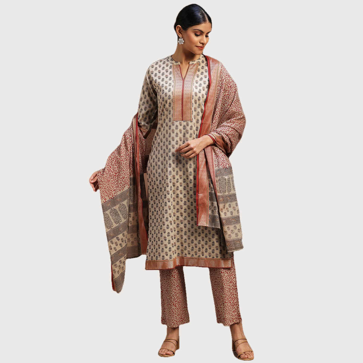 Libas Women's Multicolor Printed Cotton Straight Suit With Dupatta | M