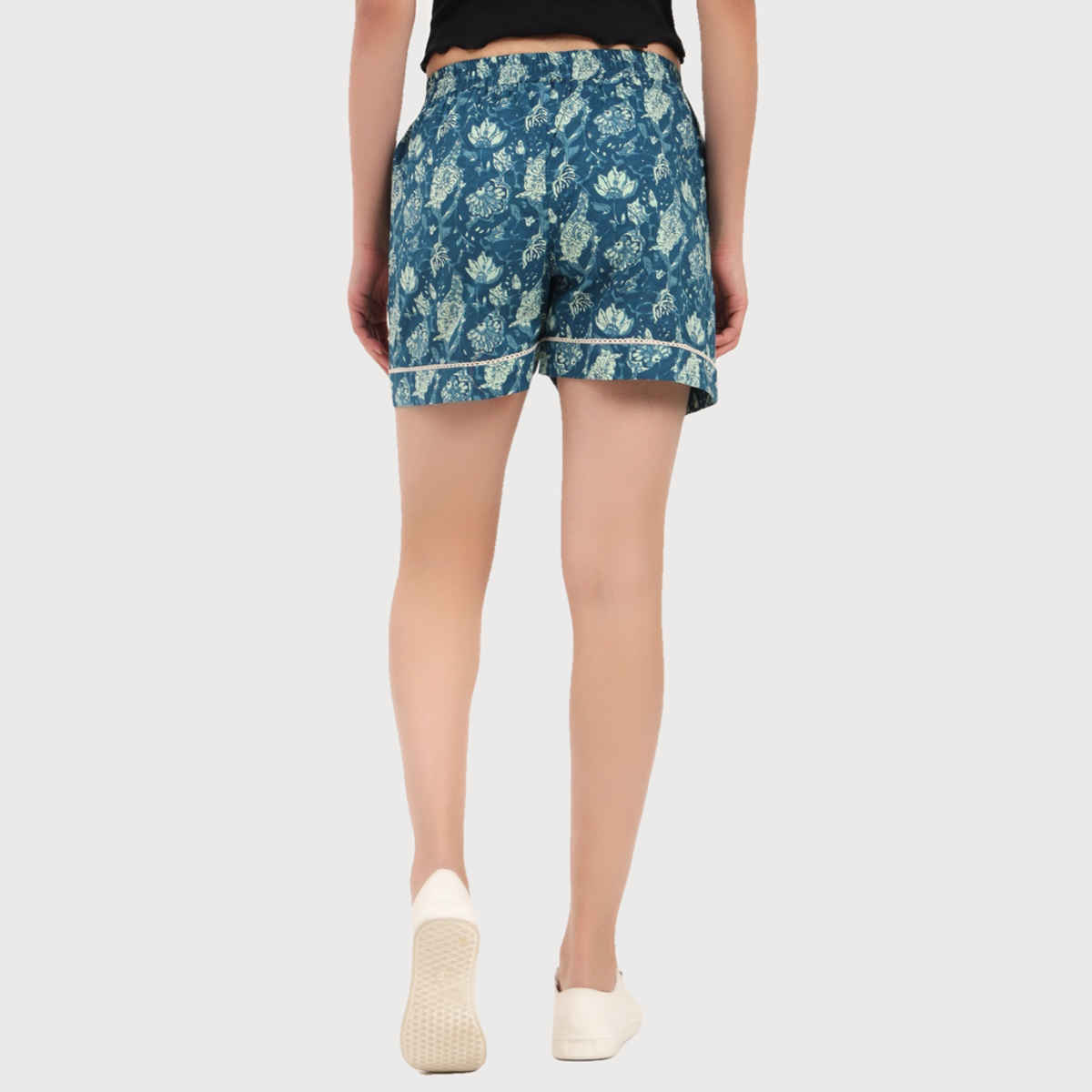 Divena Green Ethnic Motif Print Cotton Shorts for Women | DK0261 - S