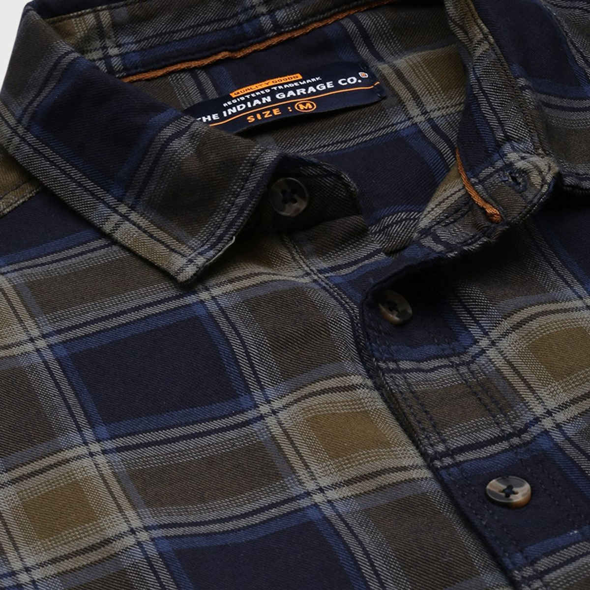 The Indian Garage Co Men's Slim Fit Checkered Casual Shirt | Navy Blue & Green - M