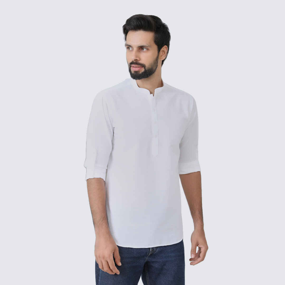 See Designs Men's Deluxe Cotton Short Kurta | Off-White - M