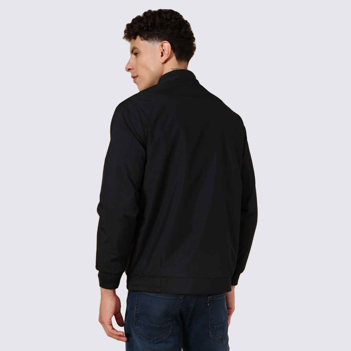 V-Mart Men's Solid Poly Tpu Spread Collar Light Jacket | Black - XL