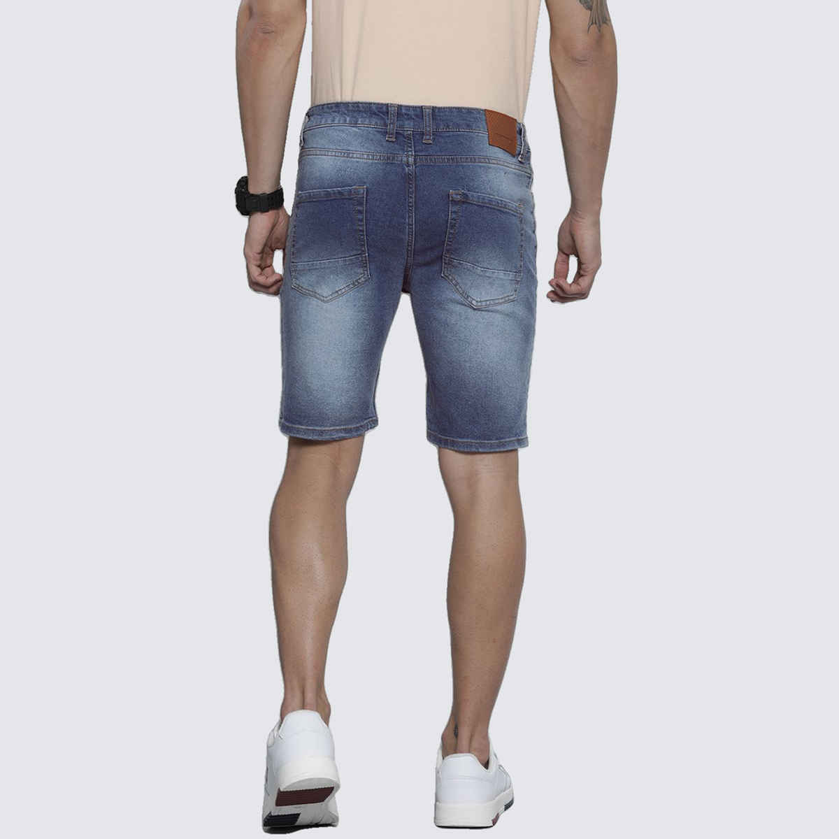 The Indian Garage Co Men | Slim Fit Solid Casual Denim Shorts | Light Blue | 28