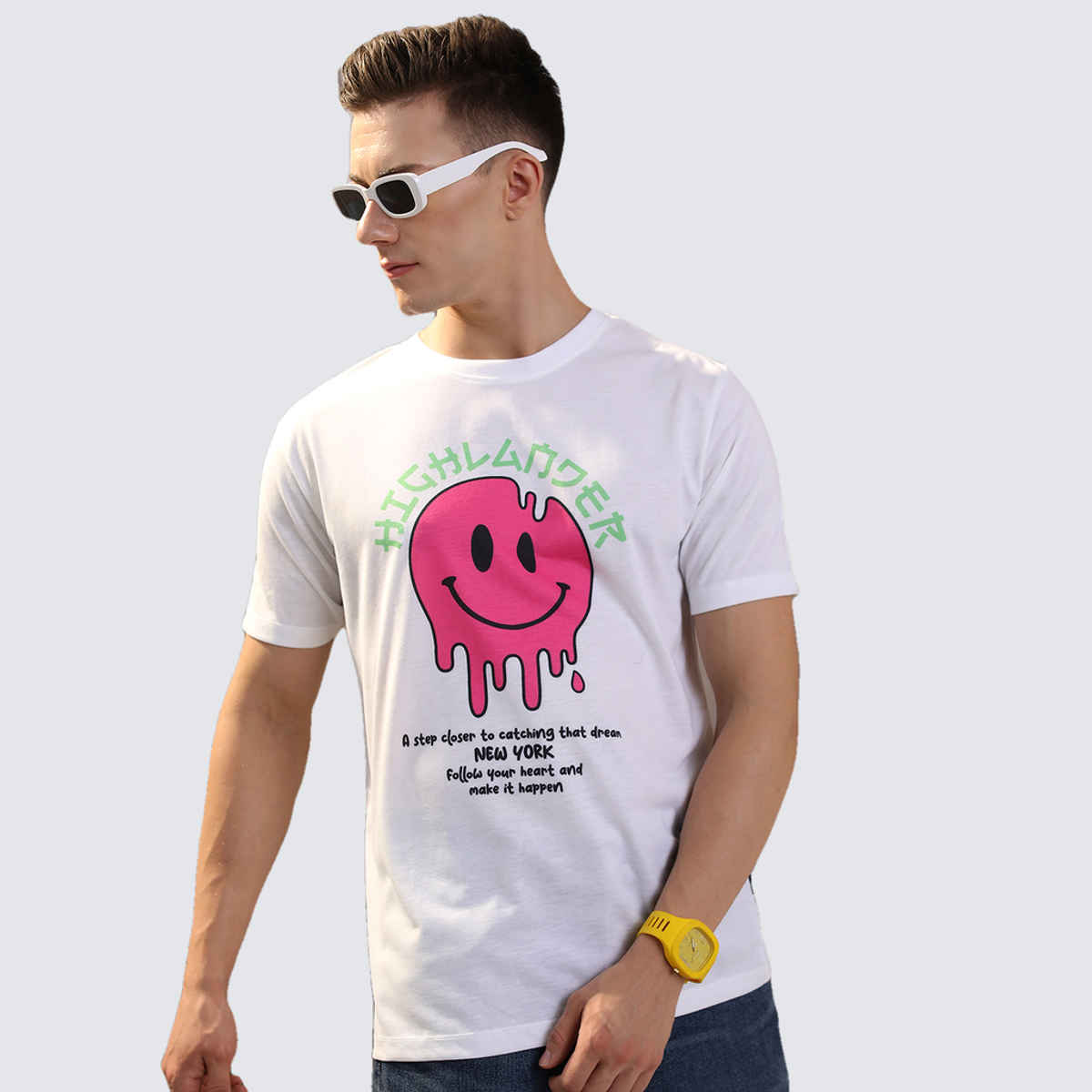 Highlander Men's Graphic Printed Slim Fit T-Shirt | White - M