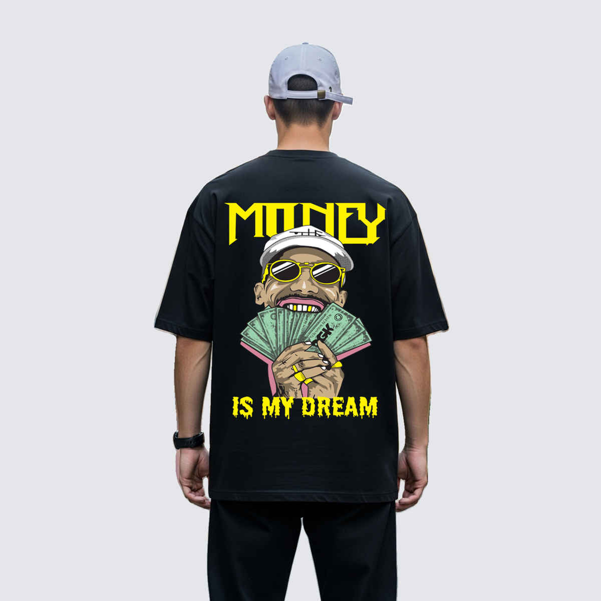 BENNY BROOKS Men's Round Neck half sleeve Oversized T-shirt |AA(ARN)BLACK169 | Black - L