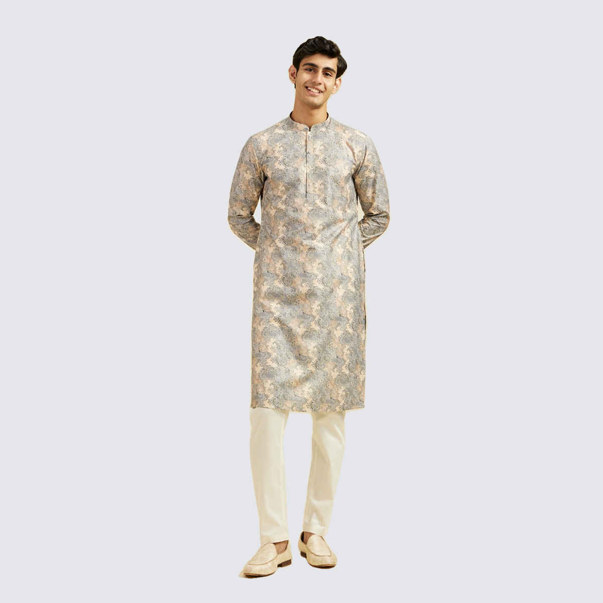 Diwas By Mayavar Men's Paisley Printed Kurta | Smoke Grey - L