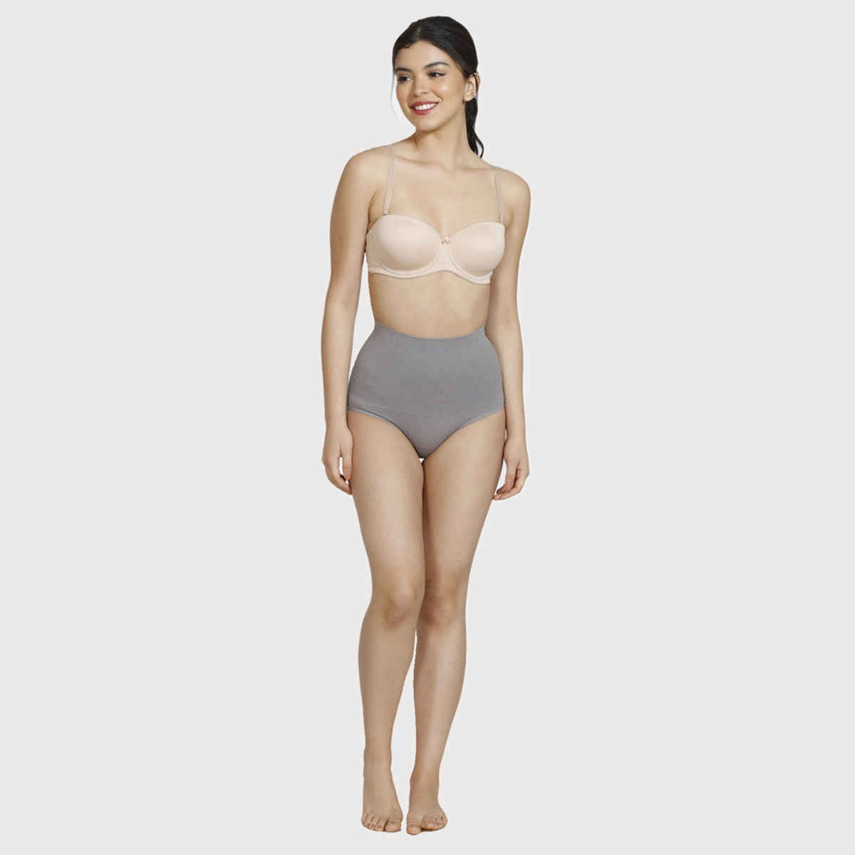 Zivame Women's Tummy Control Midwaist Hipster Panty | Grey - L