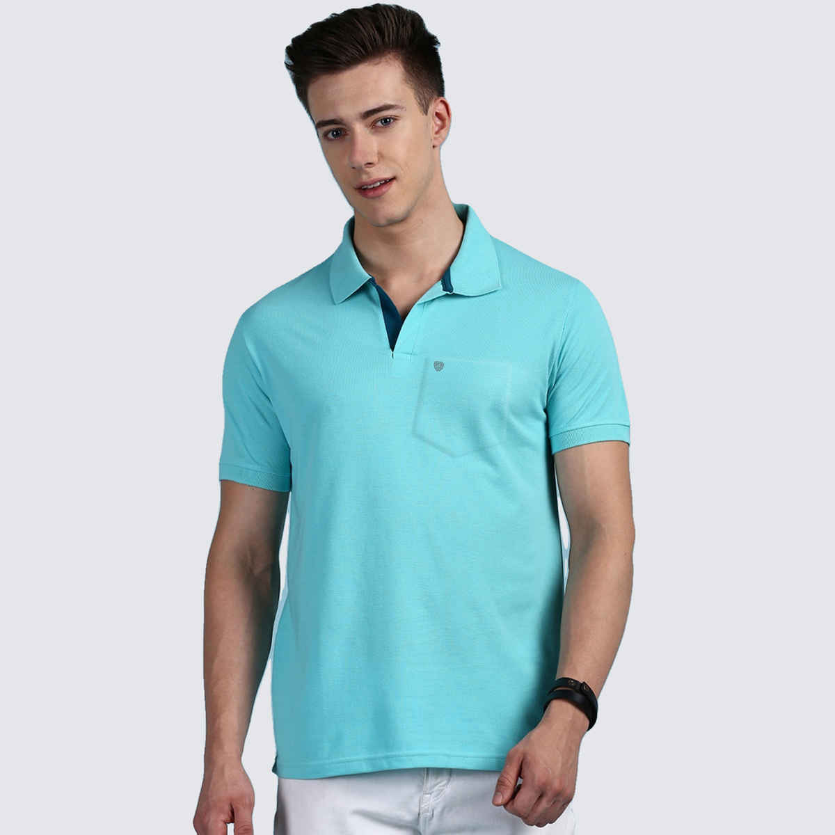 Lux Cozi Men's Solid Cotton Polo T-shirt with Pocket | Pool Blue - XXL
