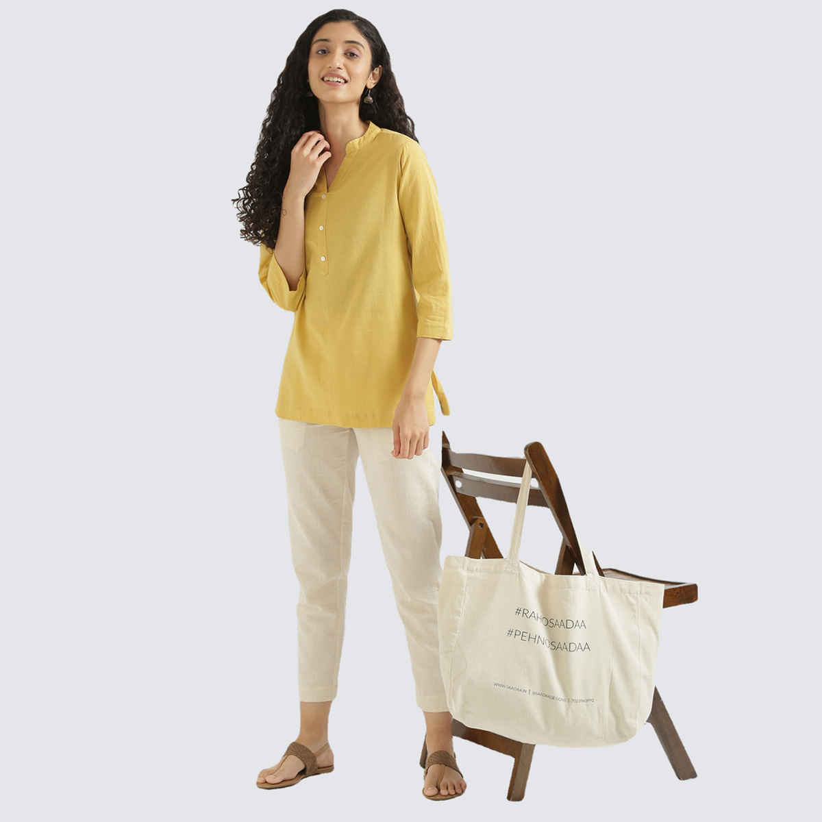 Saadaa Women's Short Airy Linen Kurta | Yellow - S