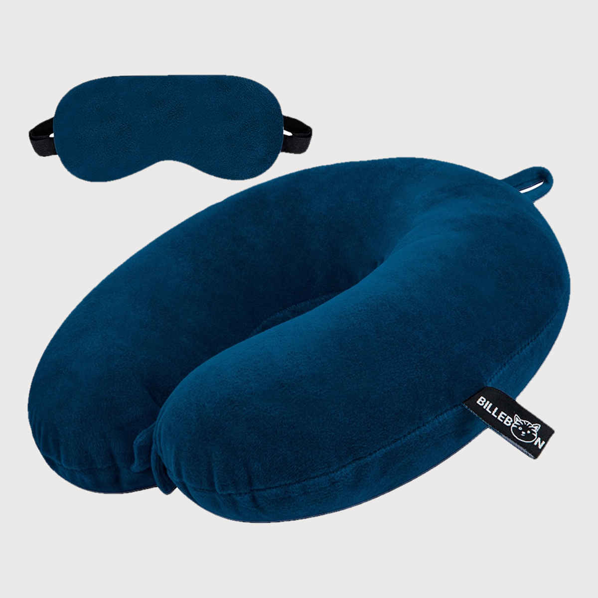 Billebon Unisex Fiber Neck Pillow with Eye Mask | Navy Blue - One Size