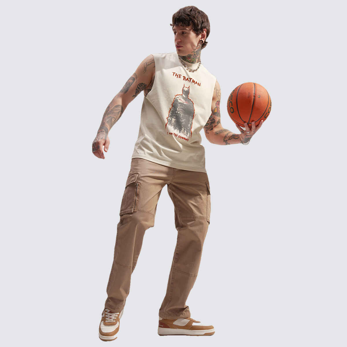 Highlander Men's Warner Bros Batman Relaxed Fit Tank T-shirt | Cream - L