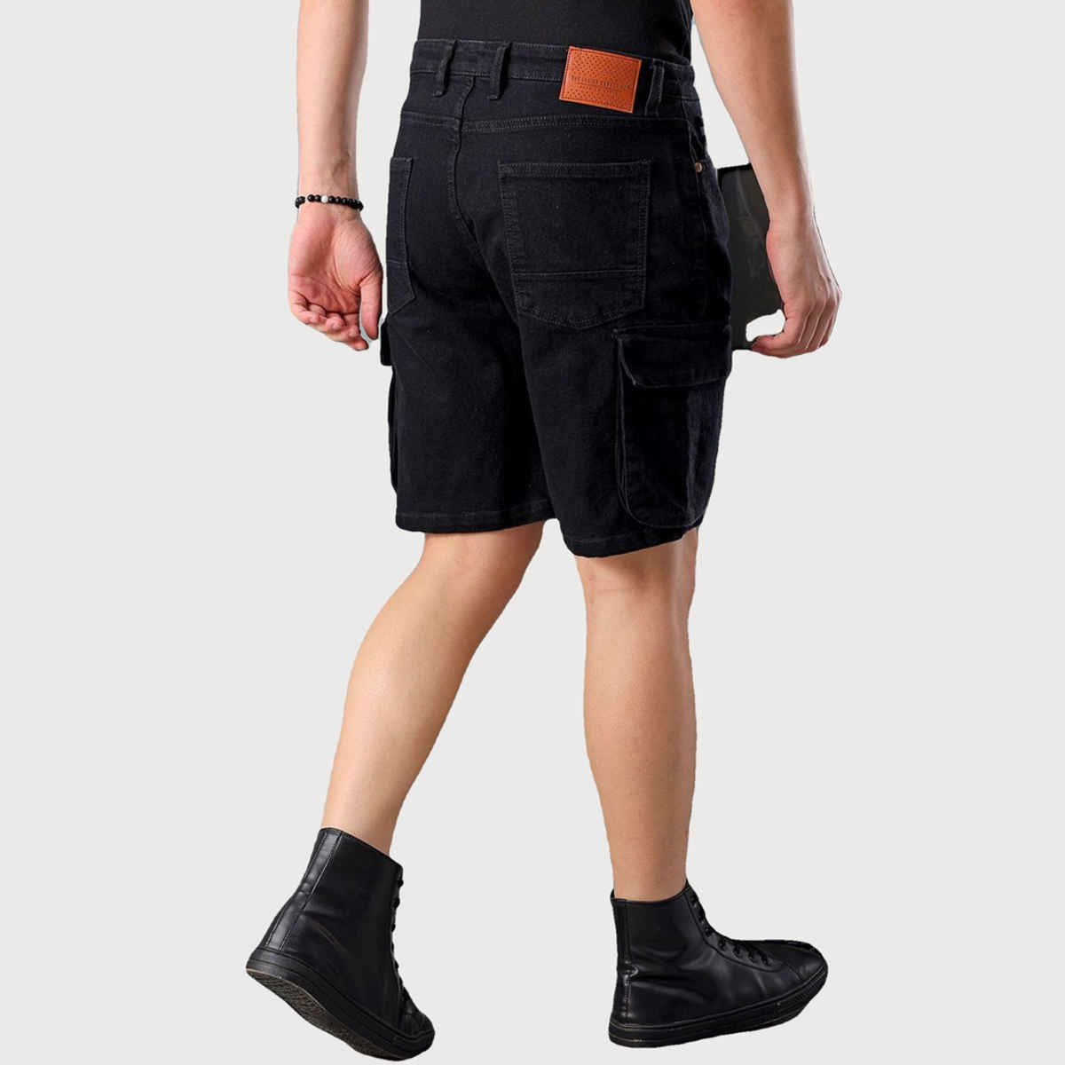 The Indian Garage Co Men's Regular Fit Solid Casual Shorts | Black - 34