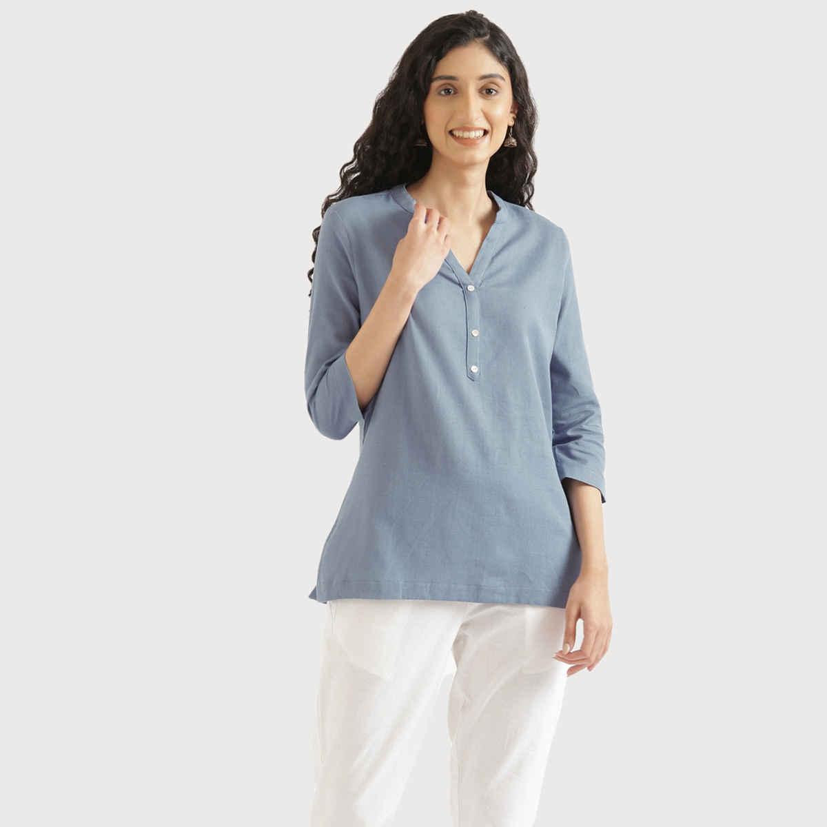 Saadaa Women Short Airy Linen Kurta | English Blue | S