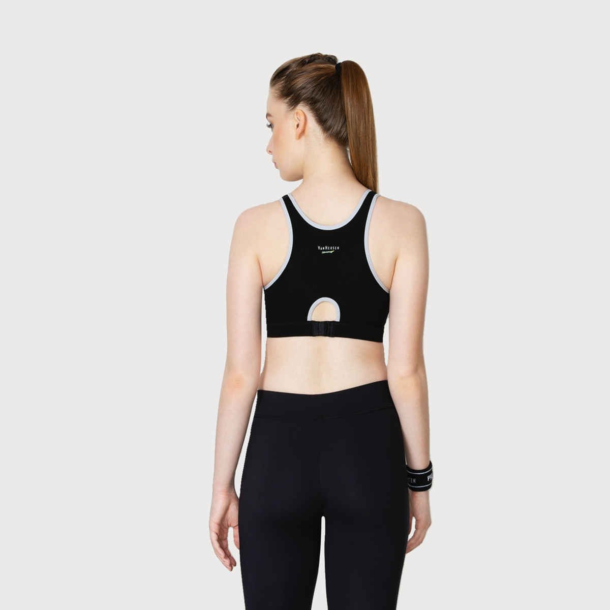 Van Heusen Proactive Women Black Colour Blocked Anti Bacterial Wireless Racerback Sports Bra |L