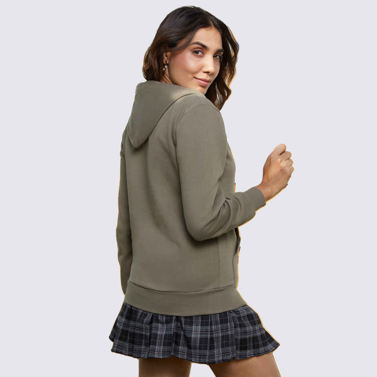 Campus Sutra Women's Solid Pullover Hoodie | Olive Green - L
