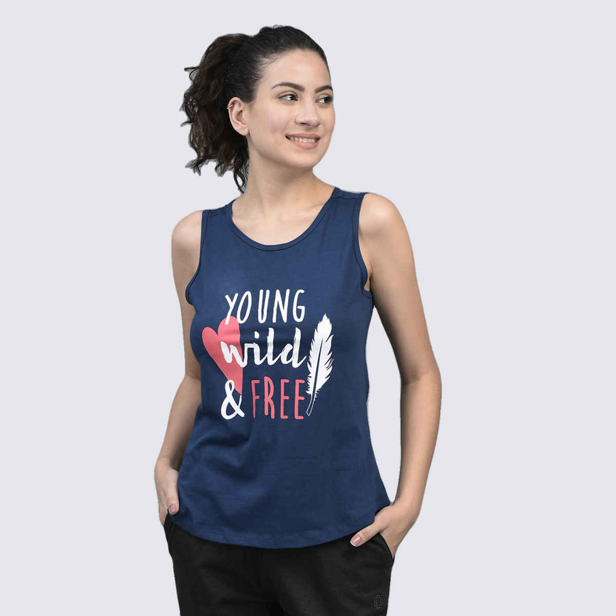 Dollar Women's Printed Premium Cotton Tank Top | Navy | L