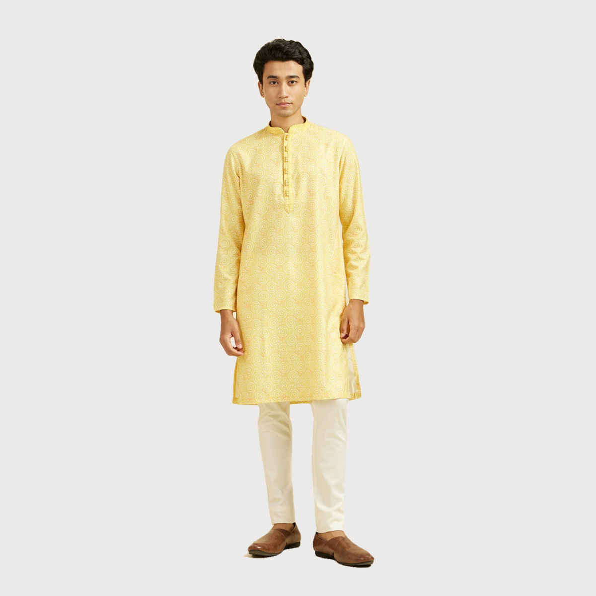 Diwas By Manyavar Yellow Blended Cotton Printed Kurta Set | M