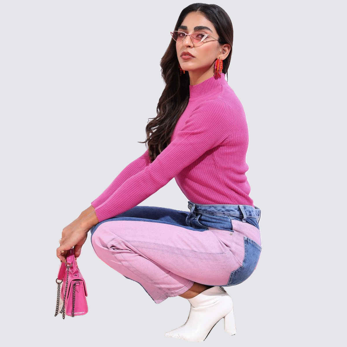 Ketch Women High Neck Long Sleeve Sweater | Pink | XL