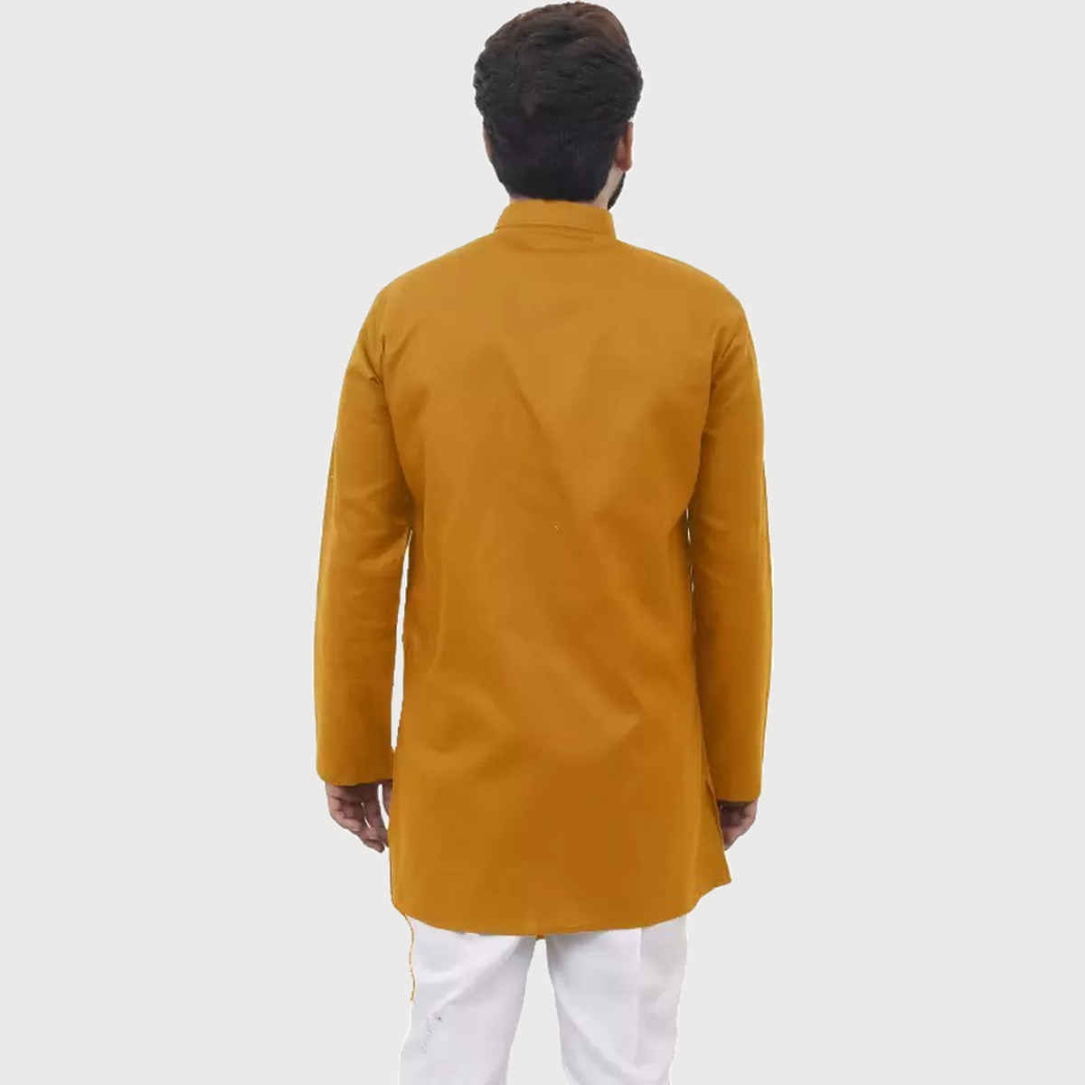 Tibra Collection Men Asymmetric Kurta - Mustard | Solid | Cotton Blend | XXL