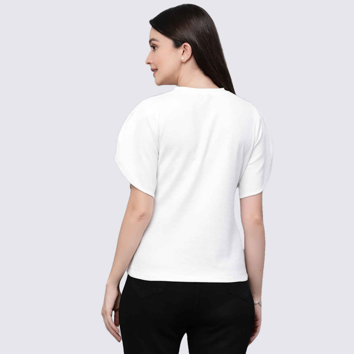 Style Quotient Women White Poly Knit Smart Casual Top | L | SS23SQDIVINE - White