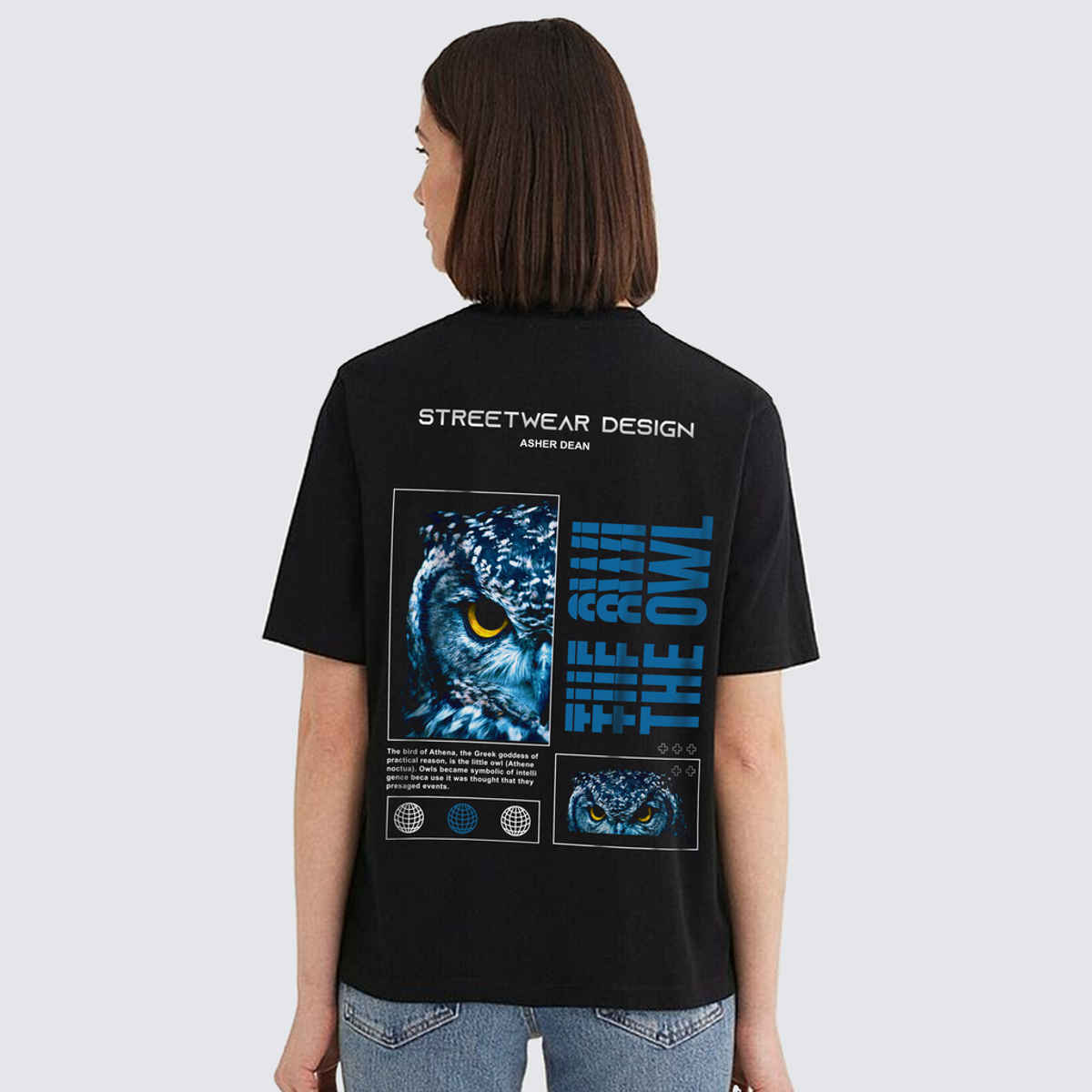 De Tees Women's Oversize The Owl T-shirt | Black - M