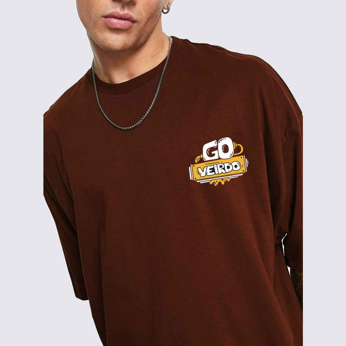 VEIRDO Men's Printed Oversized T-shirt | OS 100 GOVEIRDO B | Brown - XL
