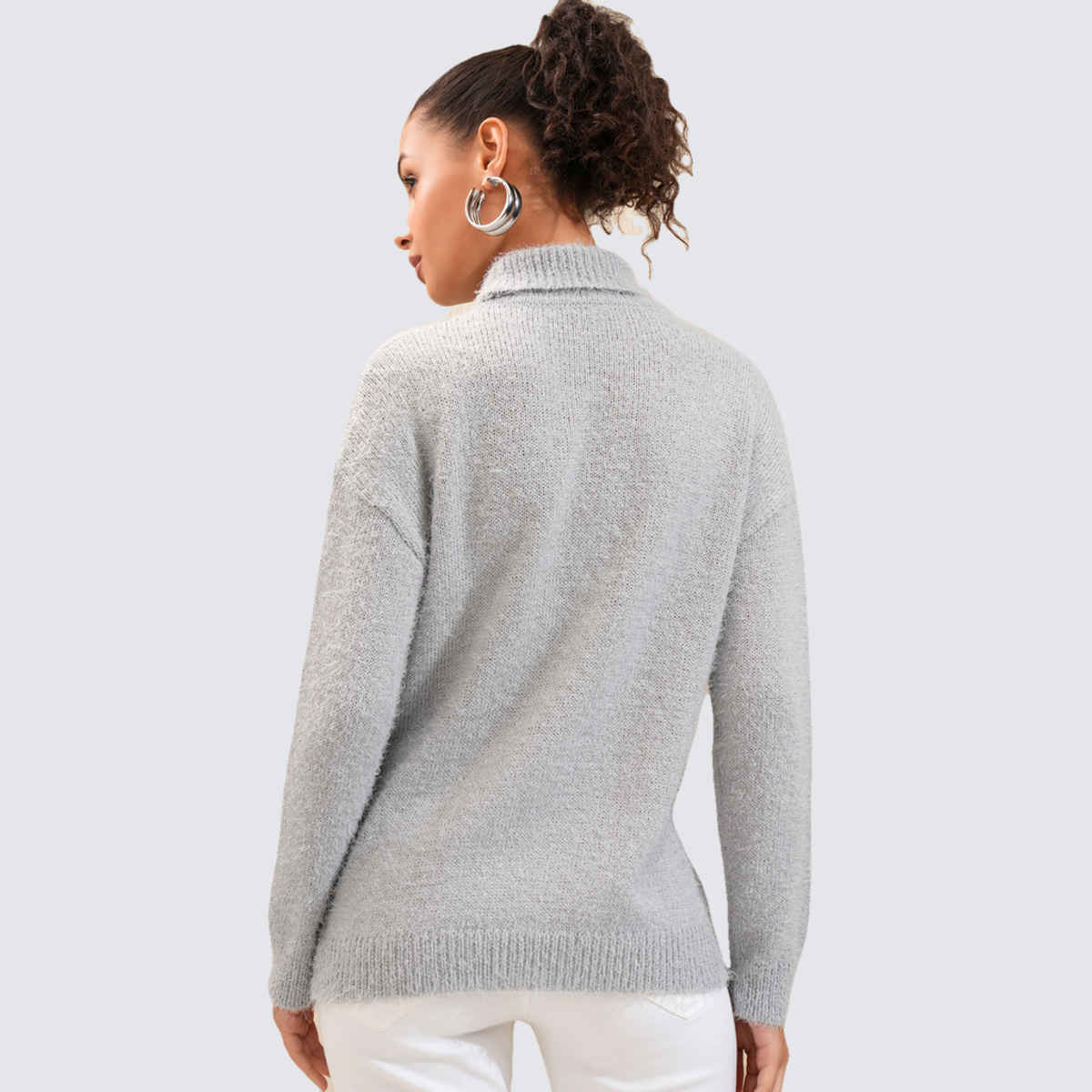 Tokyo Talkies Women's Turtle Neck Casual Sweater | Grey - M