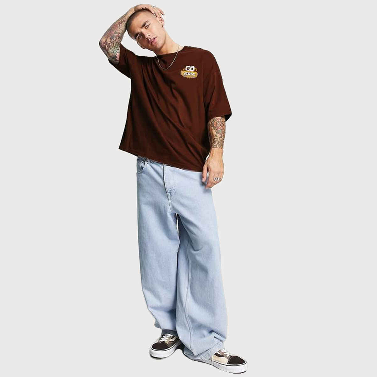 VEIRDO Men's Printed Oversized T-shirt | OS 100 GOVEIRDO B | Brown - L