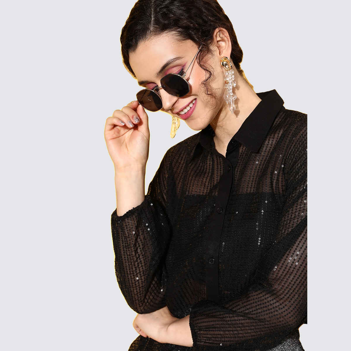 SASSAFRAS Women's Sequin Shirt | Black - S
