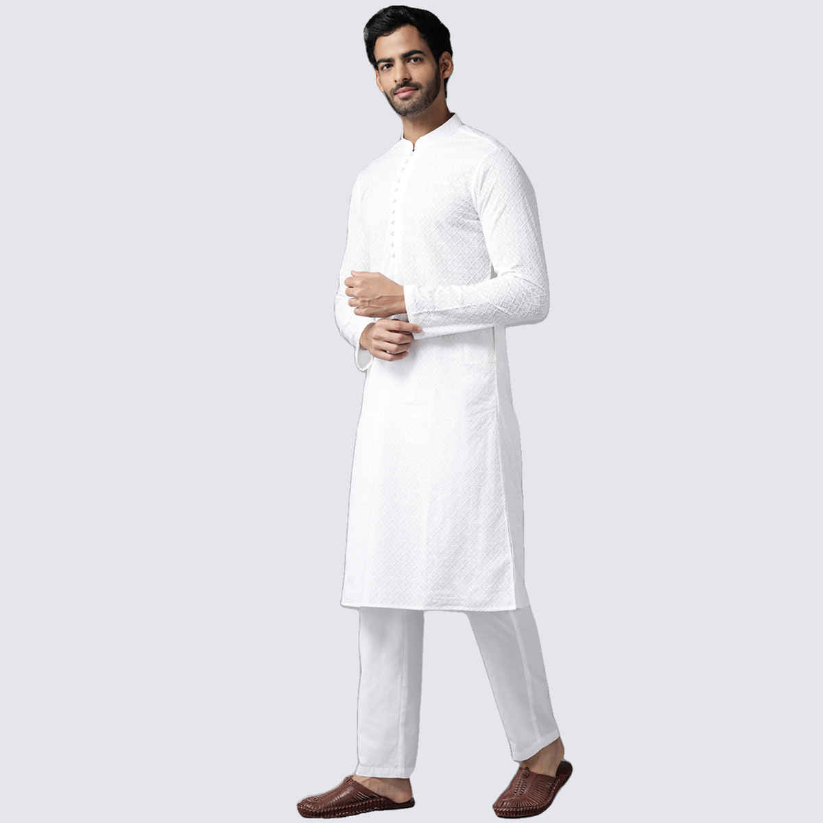 See Designs Men's Chikankari Embroidered Straight Kurta | White - M