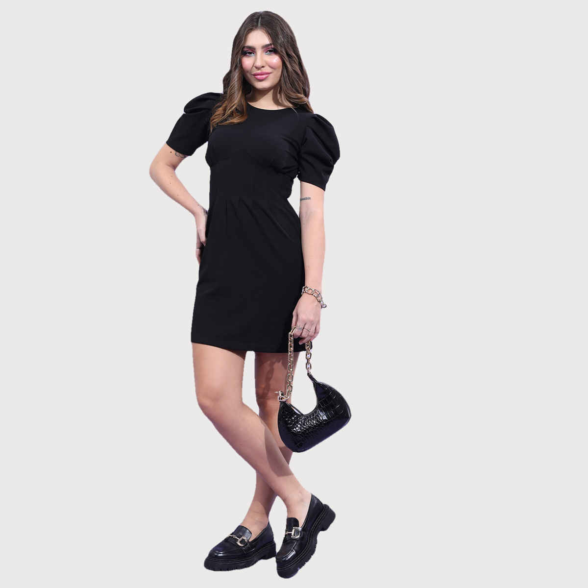 Tokyo Talkies Women's Puff Sleeve Sheath Mini Dress | Black - S