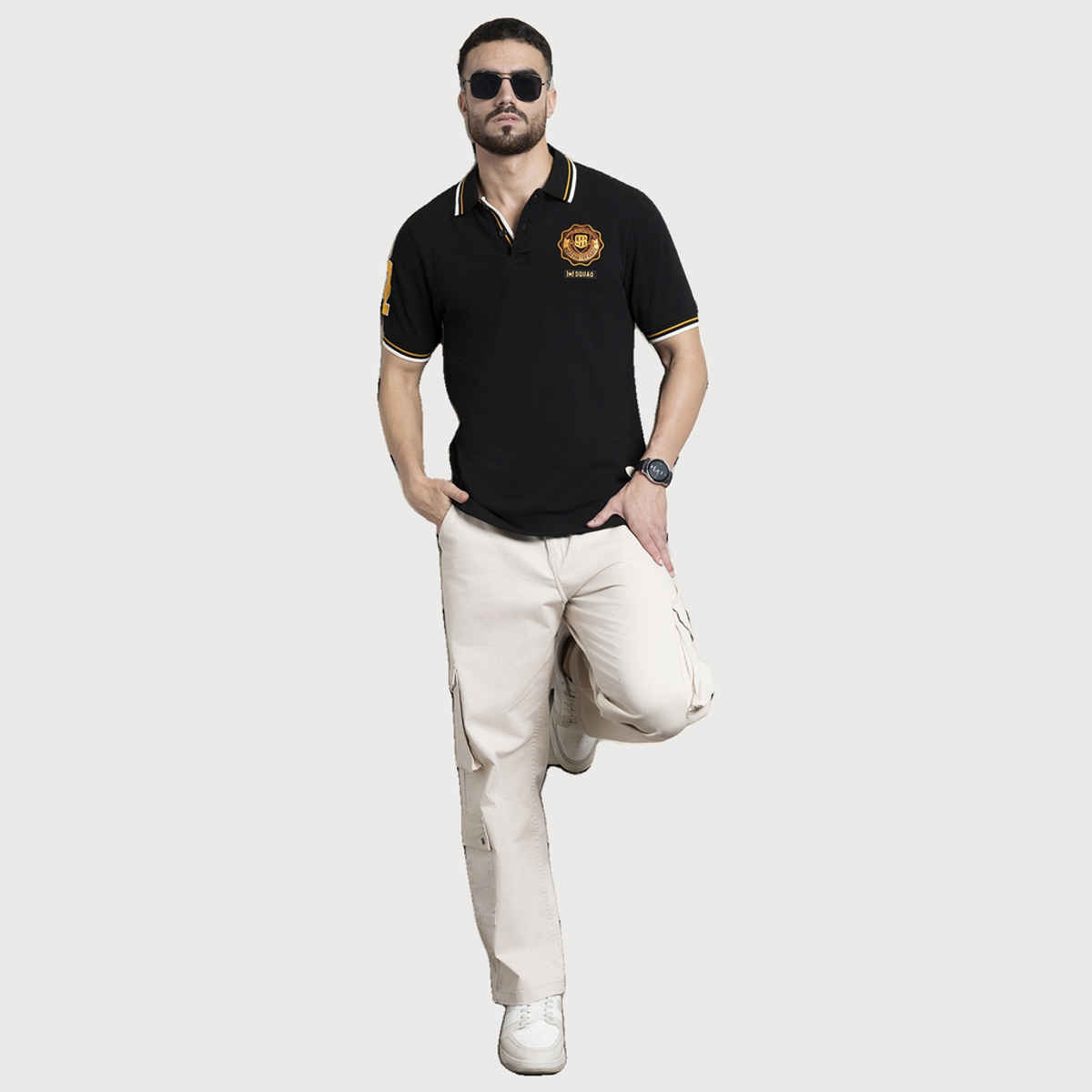 High Star Men's Graphic Printed Polo Collar Cotton T-Shirt | Black - L