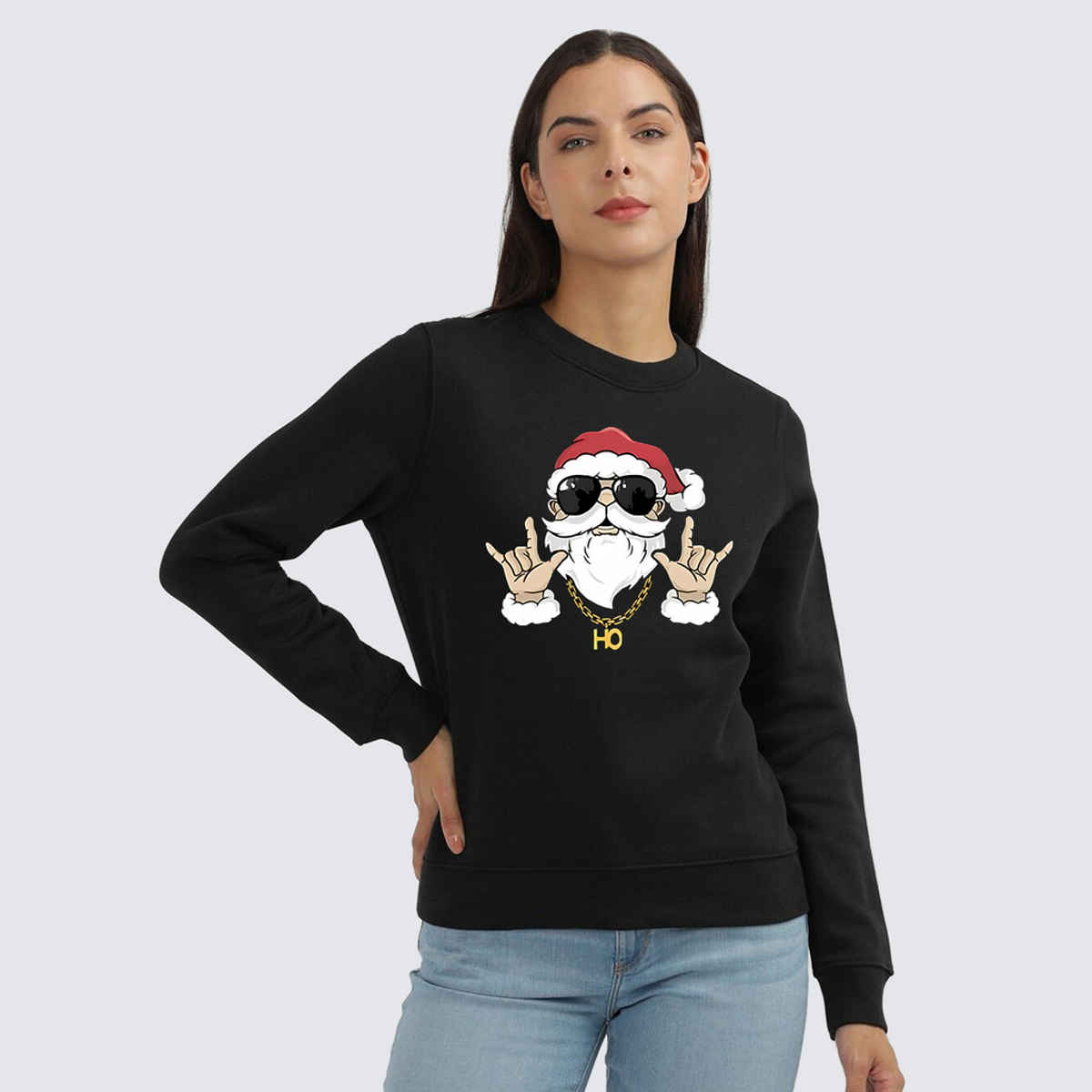 Smartees Women's Christmas Santa Sweatshirt | SS RN Santa | Black - XL