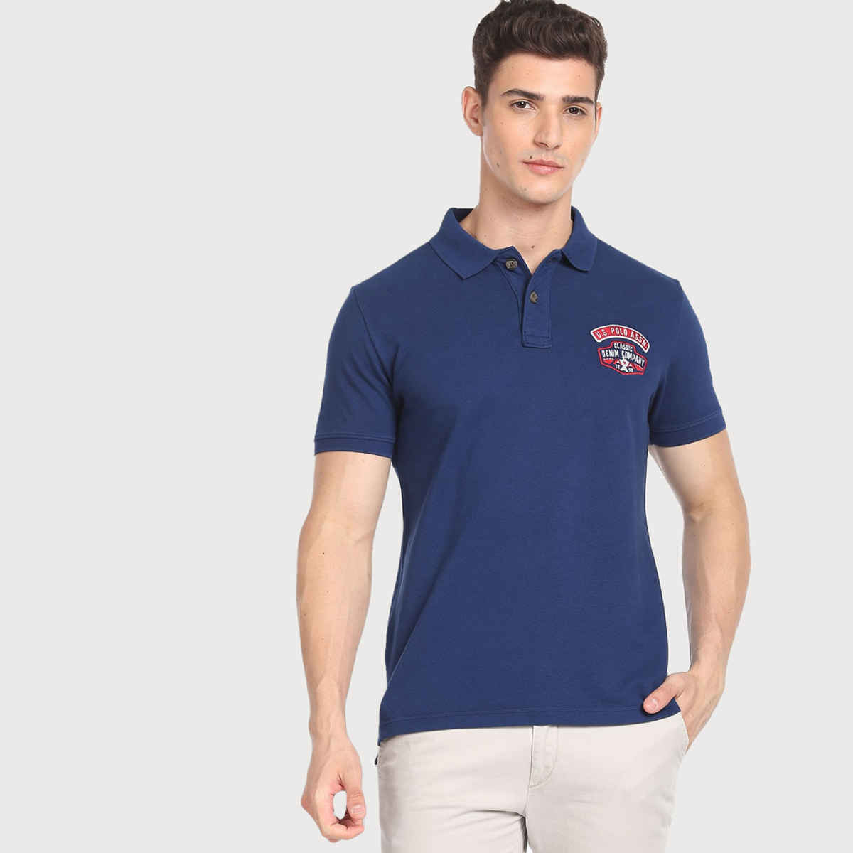 U.S. Polo Assn. Men's Appliqued Logo Cotton Polo Shirt | Navy - L