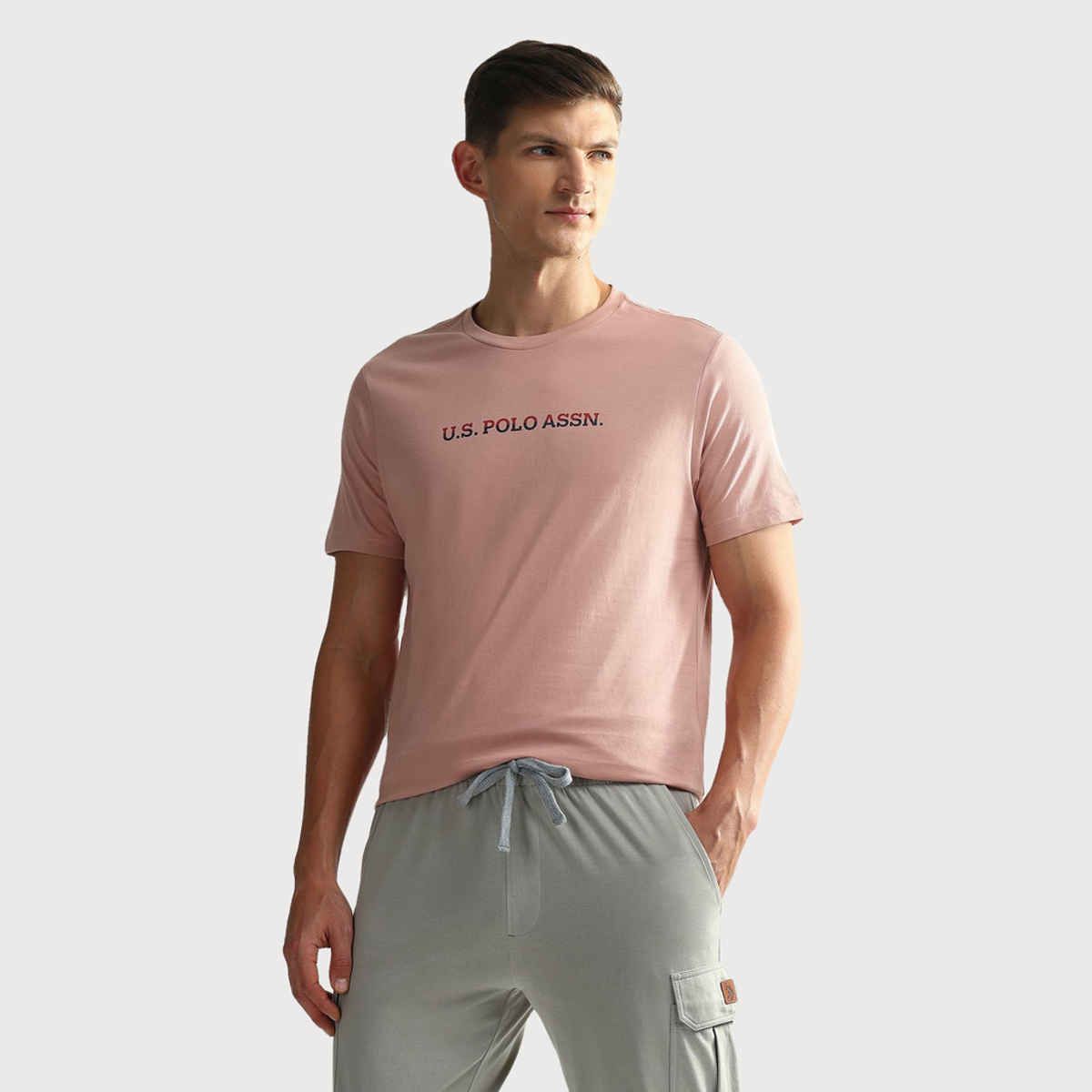 U.S. Polo Assn. | T-Shirts | L | Pack of 2 | Pastle Pink and Grey Mel
