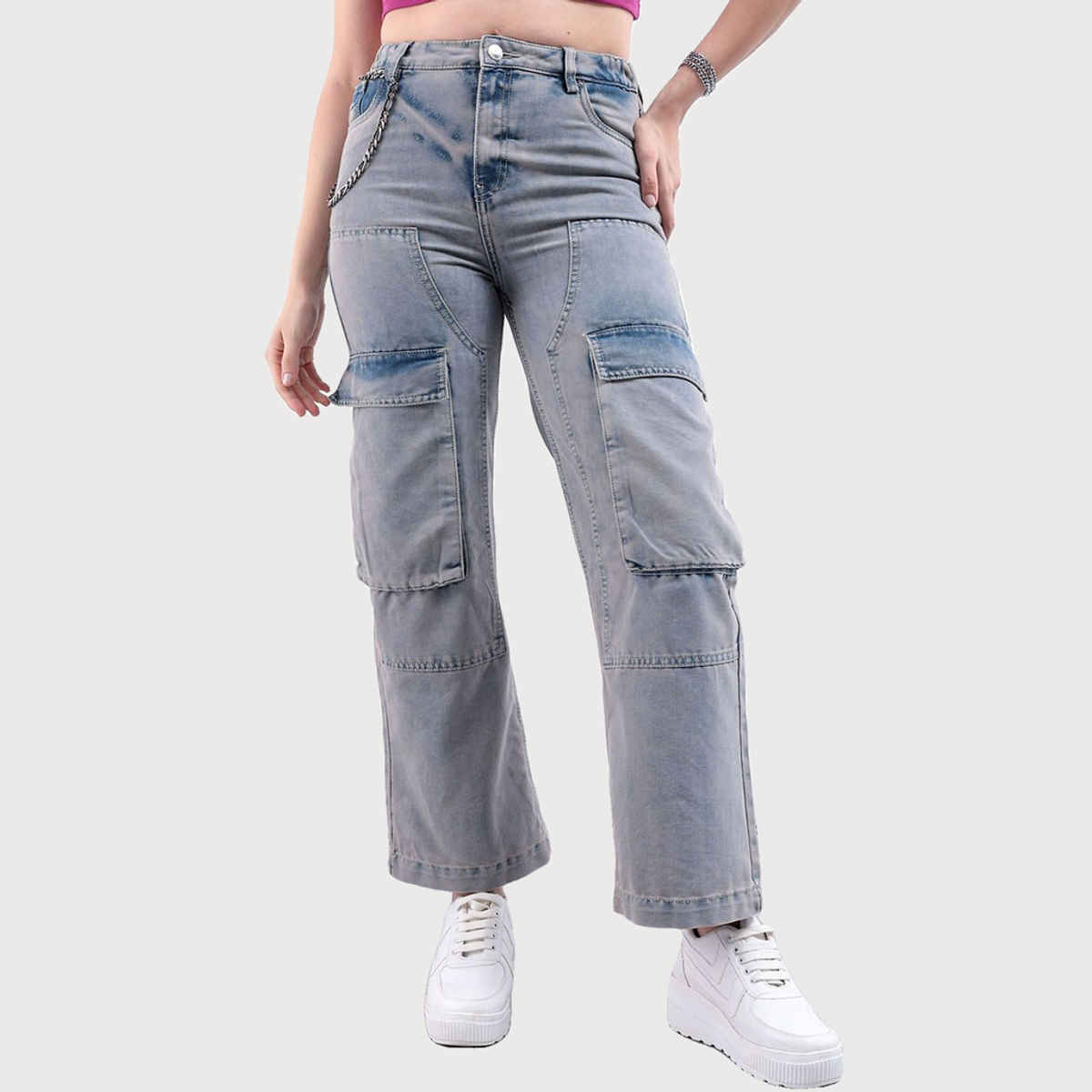 Freehand Women's High Rise Regular Fit Streetwear Carpenter Jeans | Blue - 28
