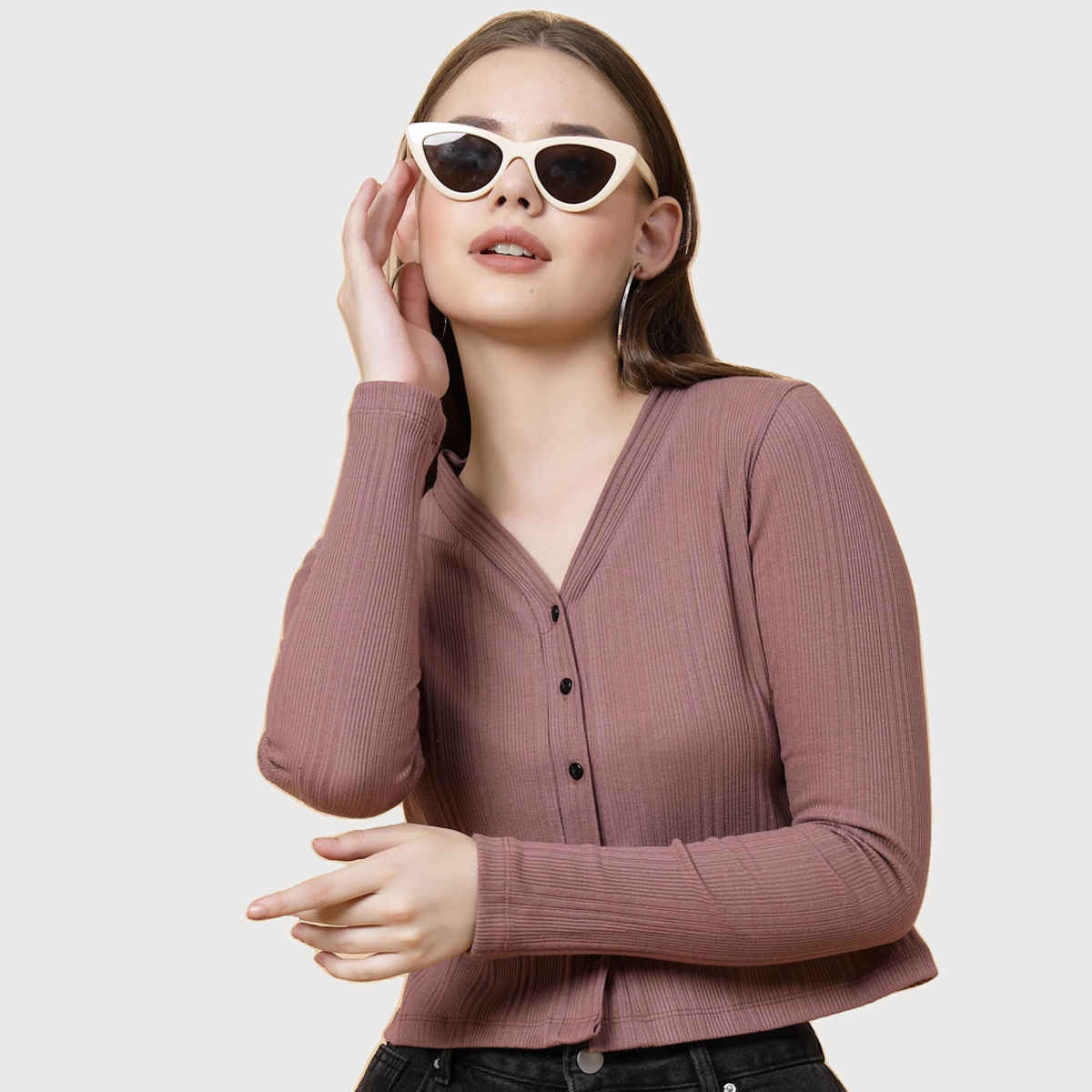 Rigo Women Rib Crop Top | Mauve - XL