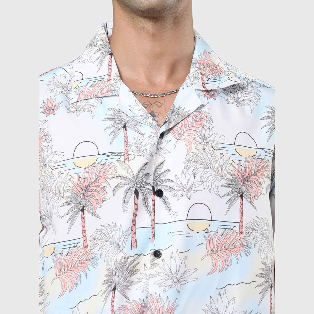 Bushirt Men's Palm Tree Co-ord Set | White - S