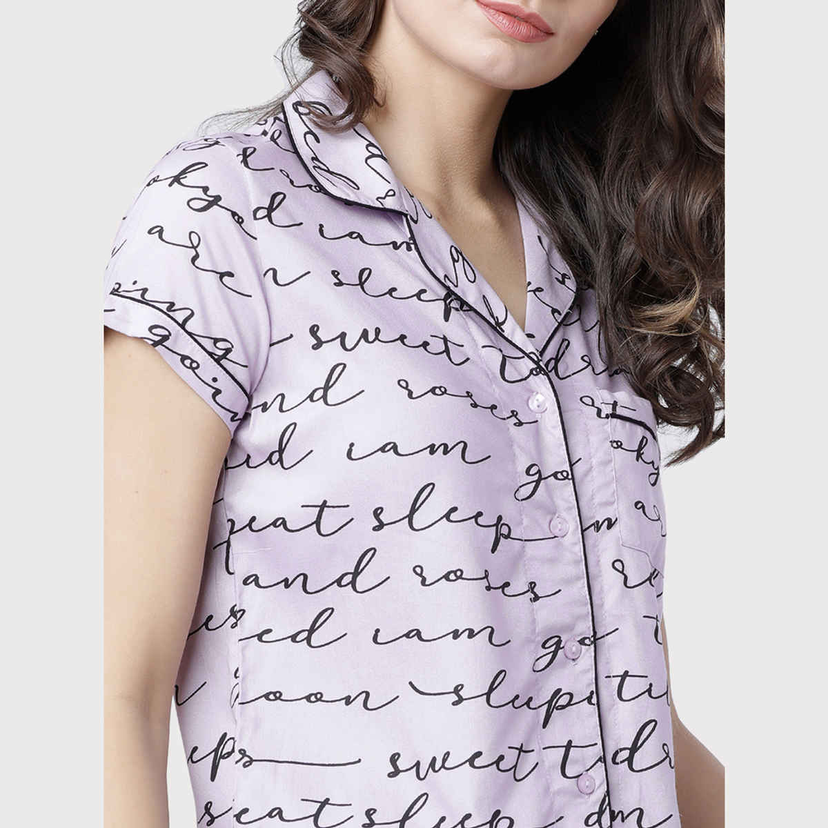 Tokyo Talkies Women's Printed Lounge Shirt | Mauve and Black - L