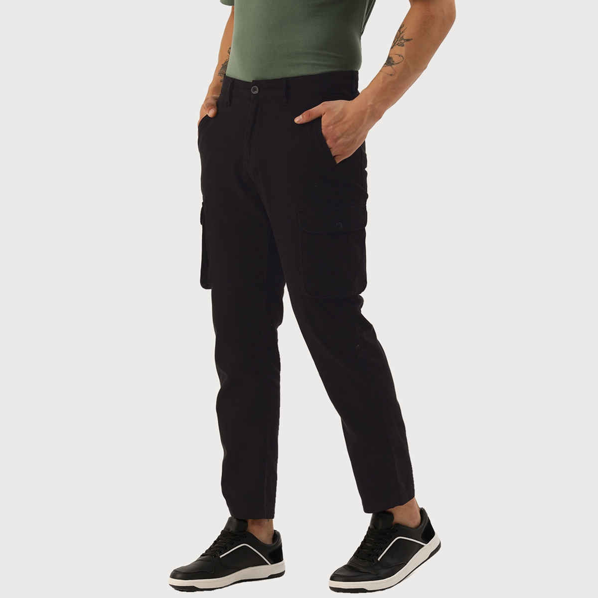 IVOC Men's Regular Fit Cargo Trousers | Black - 34