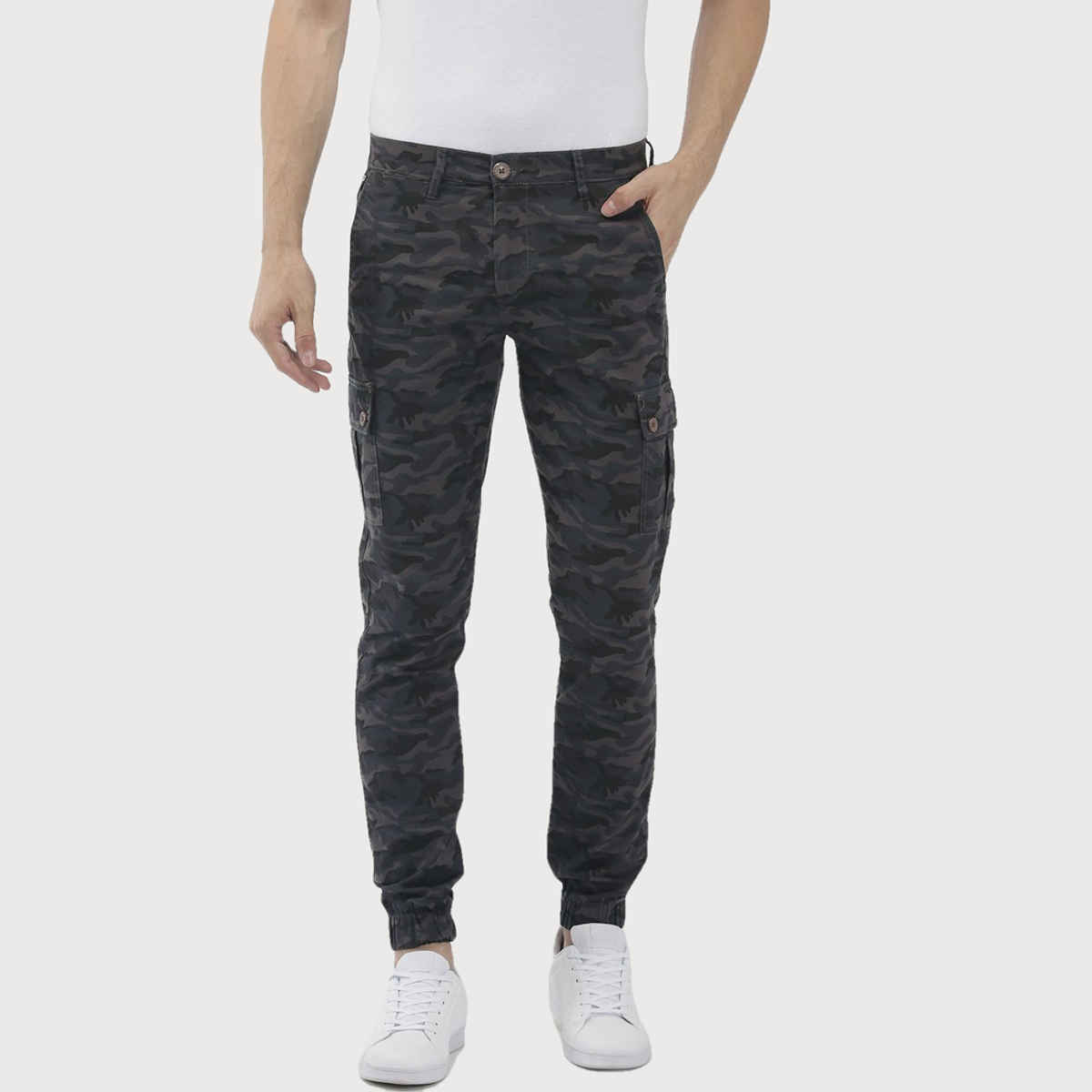 The Indian Garage Co Men's Slim Fit Camouflage Casual Cargo | Grey Camo - 34