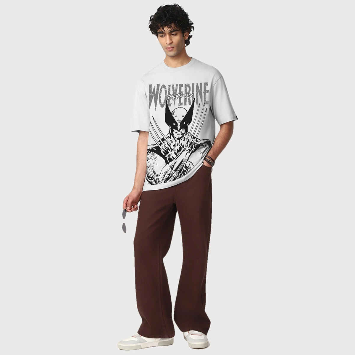 Bewakoof Men's Marvel Wolverine Graphic Print Oversized T-shirt | Vapour Blue - S