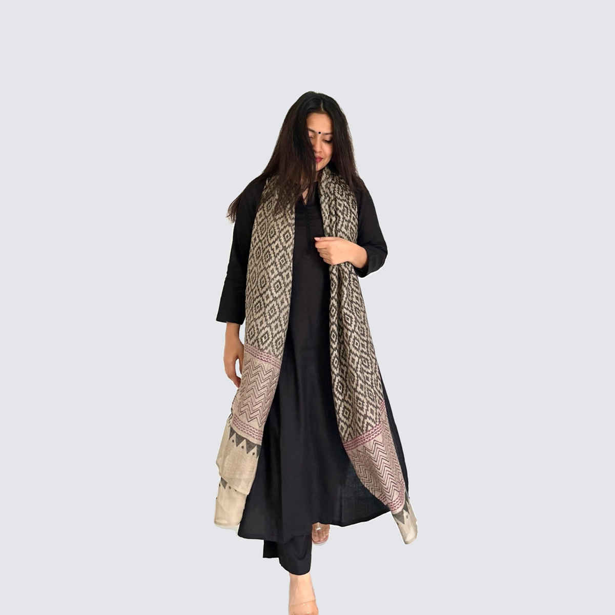 GoSriKi Women's Viscose Rayon Straight Solid Kurta with Palazzo & Dupatta | JAMANA | Black - M