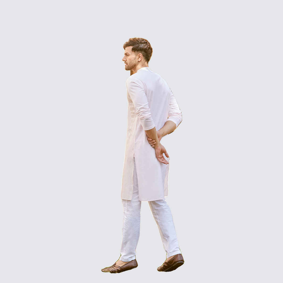 See Designs Men's Cotton Pintex Design Sequins Kurta | Pink - S